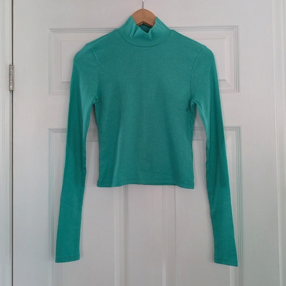 New American Eagle long sleeve baby tee mock neck green size small - Picture 14 of 14